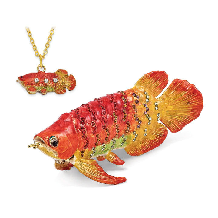 Bejeweled Multi Color Orange Enamel Finish SUMO Koi Fish Trinket Box