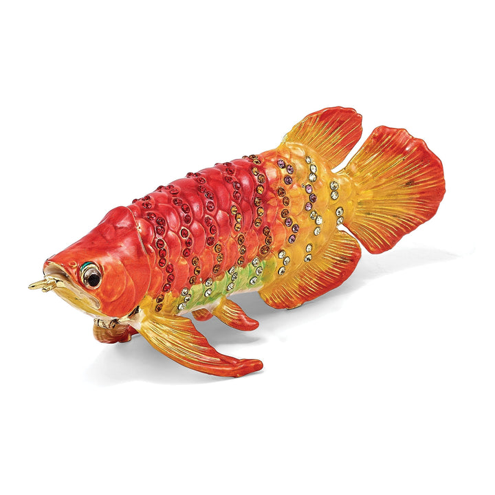 Bejeweled Multi Color Orange Enamel Finish SUMO Koi Fish Trinket Box