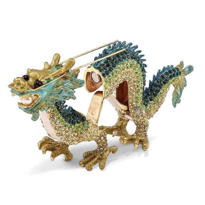 Bejeweled Pewter Multi Color Finish CHI Chinese Dragon Trinket Box