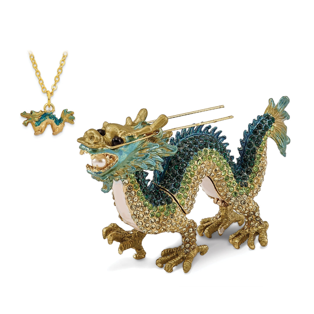 Bejeweled Pewter Multi Color Finish CHI Chinese Dragon Trinket Box