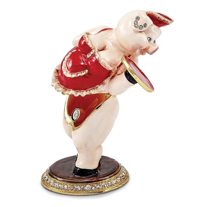 Bejeweled Pink Red Multi Color FANCY NANCY Waitress Pig Trinket Box