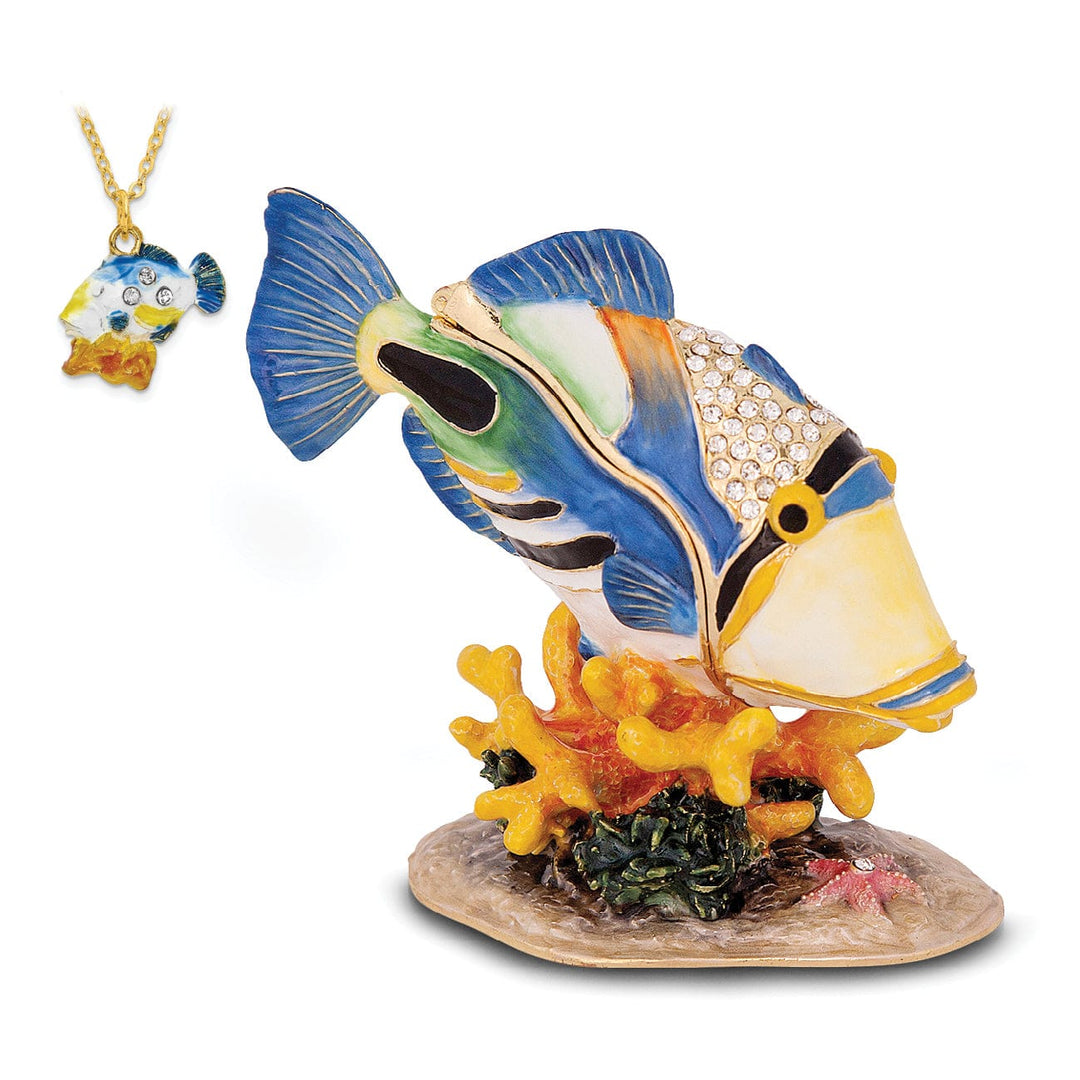 Bejewel Multi Color Enamel Finish PICASSO Large Humu Fish Trinket Box