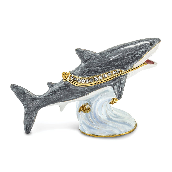 Bejeweled Multi Color Enamel Finish ACE Great White Shark Trinket Box