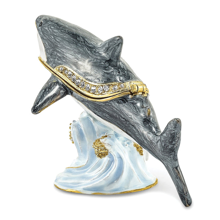 Bejeweled Multi Color Enamel Finish ACE Great White Shark Trinket Box