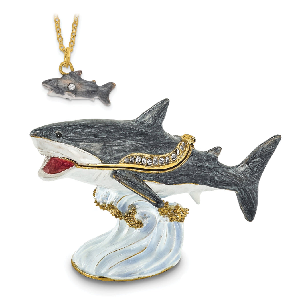 Bejeweled Multi Color Enamel Finish ACE Great White Shark Trinket Box