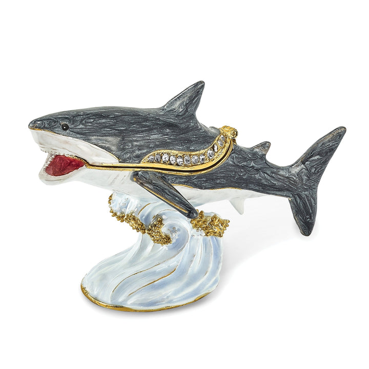 Bejeweled Multi Color Enamel Finish ACE Great White Shark Trinket Box