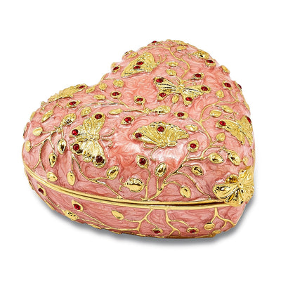 Bejeweled Multi Color Finish BUTTERFLY KISSES Pink Heart Trinket Box