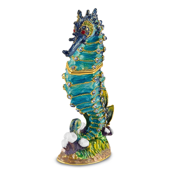 Bejewel Multi Colors of Blue Enamel Finish SIMON Seahorse Trinket Box