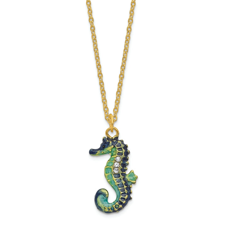 Bejewel Multi Colors of Blue Enamel Finish SIMON Seahorse Trinket Box