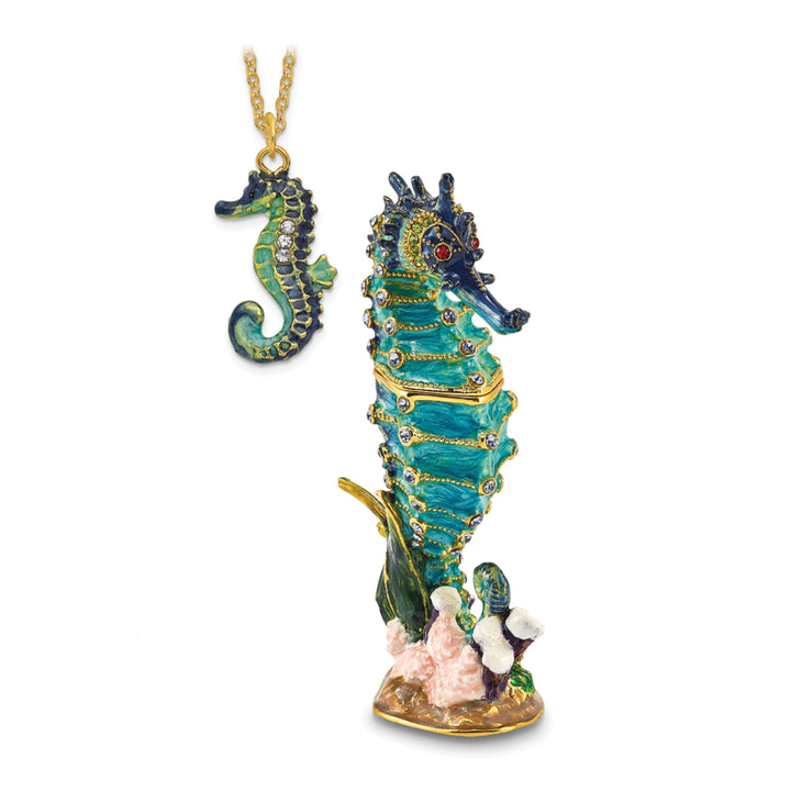 Bejewel Multi Colors of Blue Enamel Finish SIMON Seahorse Trinket Box