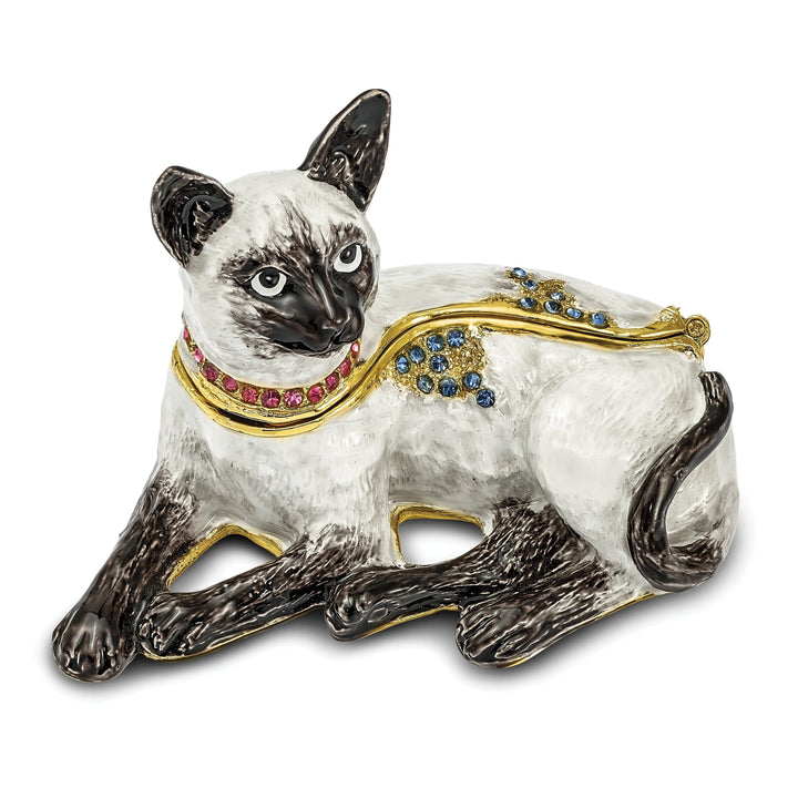 Bejeweled Pewter Multi Color Finish SOPHIE Siamese Cat Trinket Box