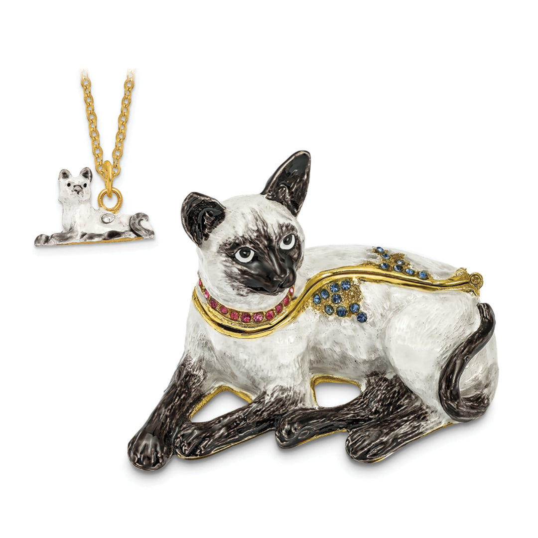 Bejeweled Pewter Multi Color Finish SOPHIE Siamese Cat Trinket Box