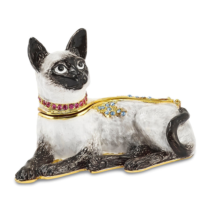 Bejeweled Pewter Multi Color Finish SOPHIE Siamese Cat Trinket Box