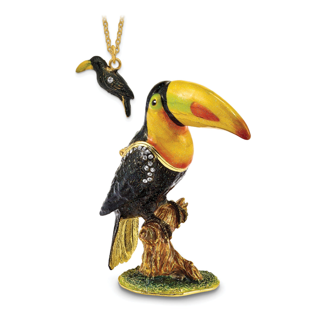 Bejeweled Pewter Multi Color TANGO Toucan Trinket Box Trinket Box