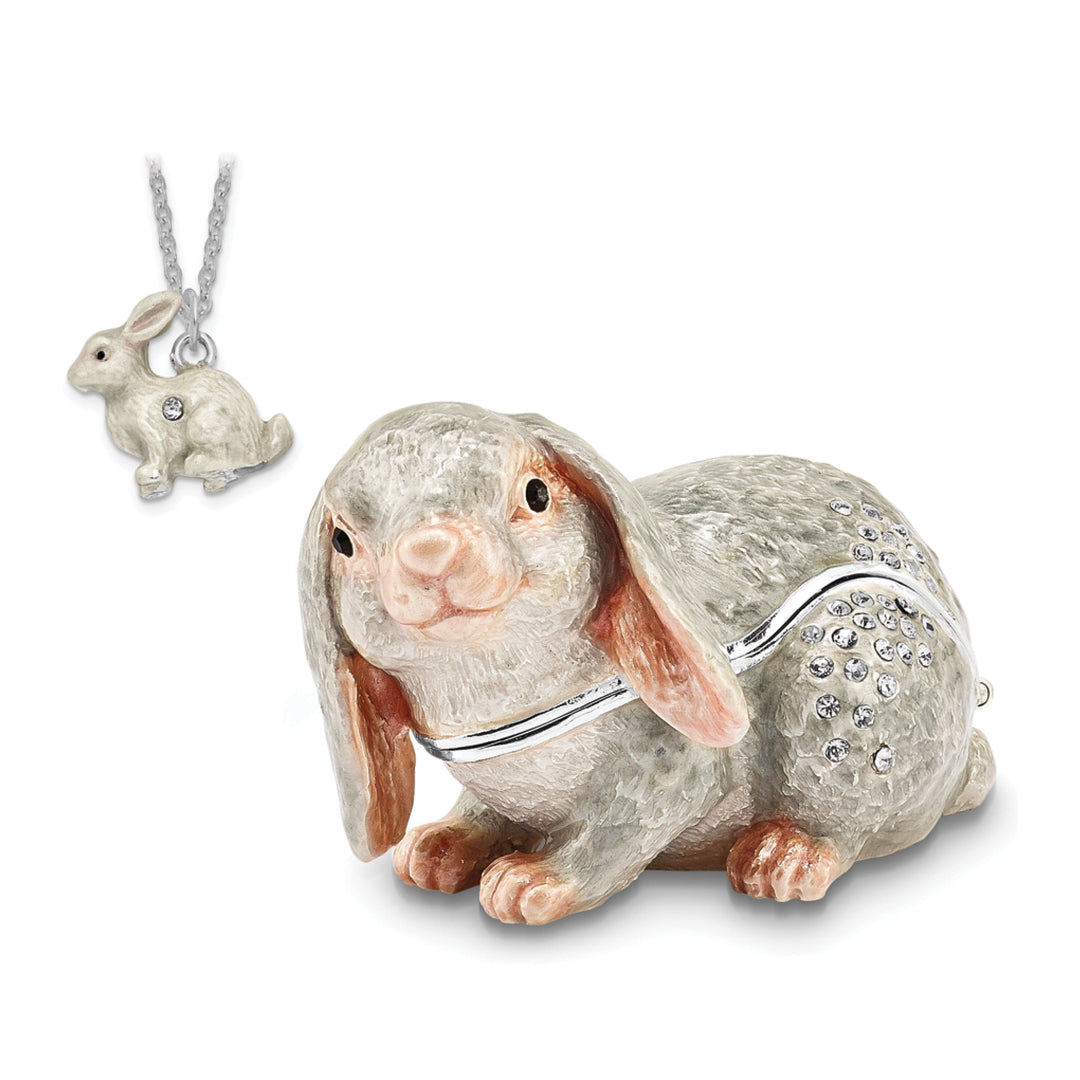 Bejeweled Pewter Multi Color PHOEBE Floppy Ear Bunny Trinket Box