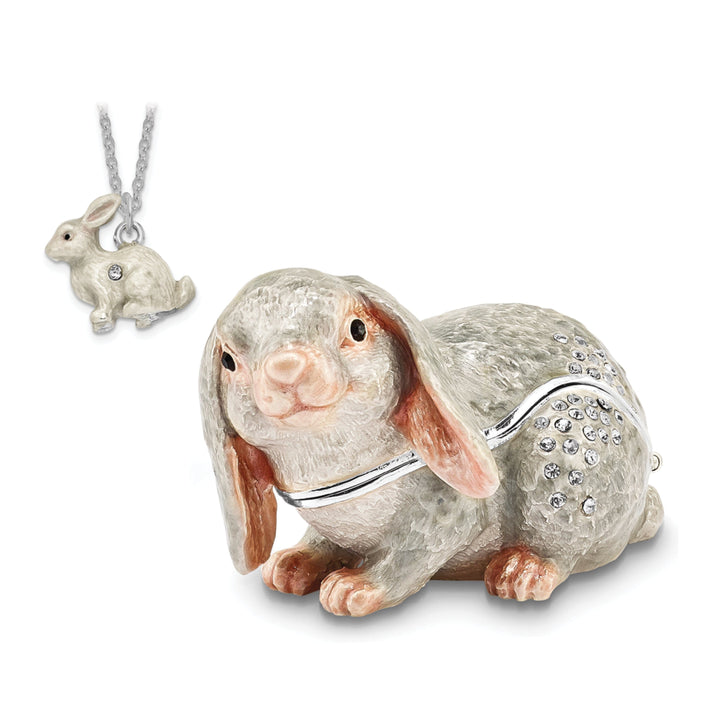 Bejeweled Pewter Multi Color PHOEBE Floppy Ear Bunny Trinket Box