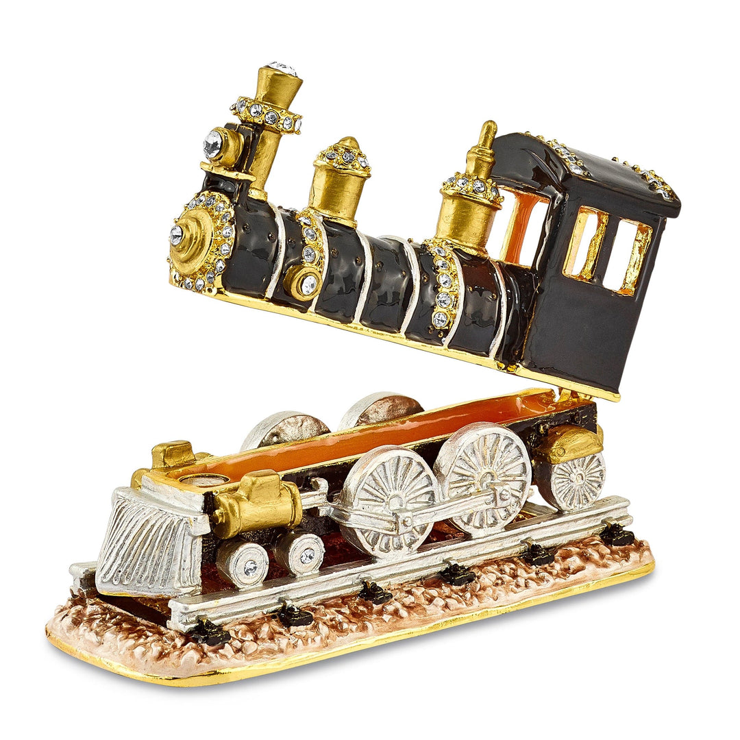 Bejewel Pewter Multi Color Enamel Finish AXEL Steam Engine Trinket Box