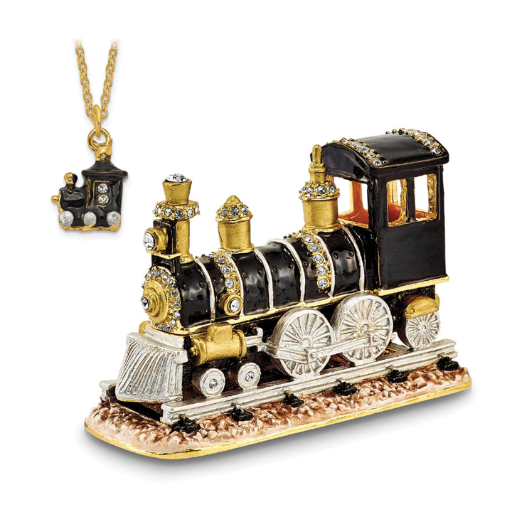 Bejewel Pewter Multi Color Enamel Finish AXEL Steam Engine Trinket Box