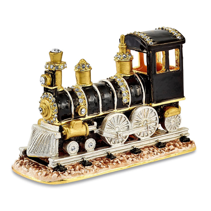 Bejewel Pewter Multi Color Enamel Finish AXEL Steam Engine Trinket Box