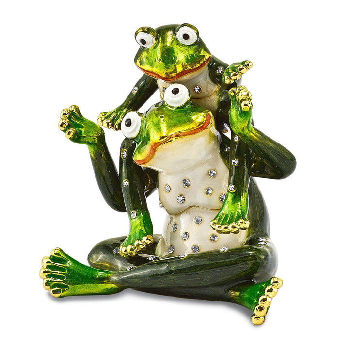 Bejeweled Multi Color Finish MAMA & TAD Frog Mother Child Trinket Box