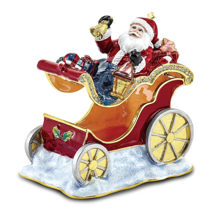 Bejewel Pewter Multi Color Finish CRUISIN' SANTA in Sleigh Trinket Box