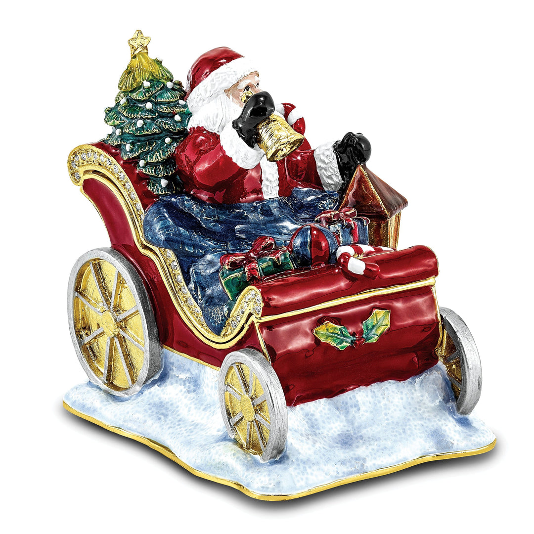 Bejewel Pewter Multi Color Finish CRUISIN' SANTA in Sleigh Trinket Box