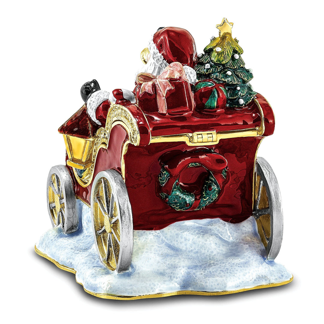 Bejewel Pewter Multi Color Finish CRUISIN' SANTA in Sleigh Trinket Box
