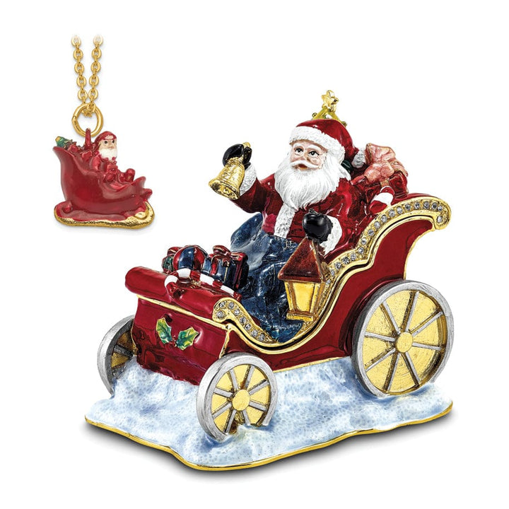 Bejewel Pewter Multi Color Finish CRUISIN' SANTA in Sleigh Trinket Box