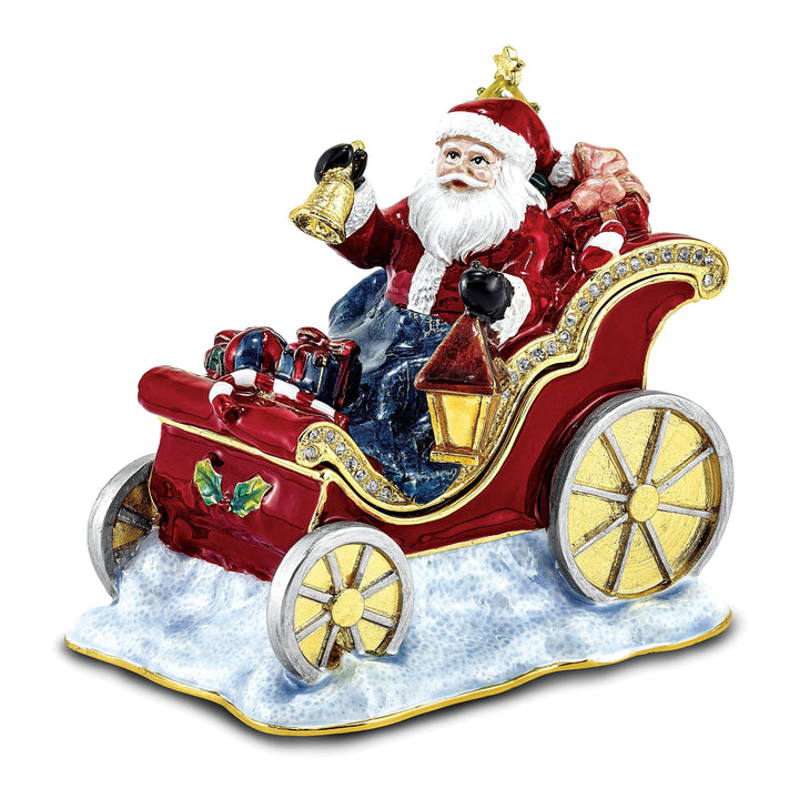 Bejewel Pewter Multi Color Finish CRUISIN' SANTA in Sleigh Trinket Box