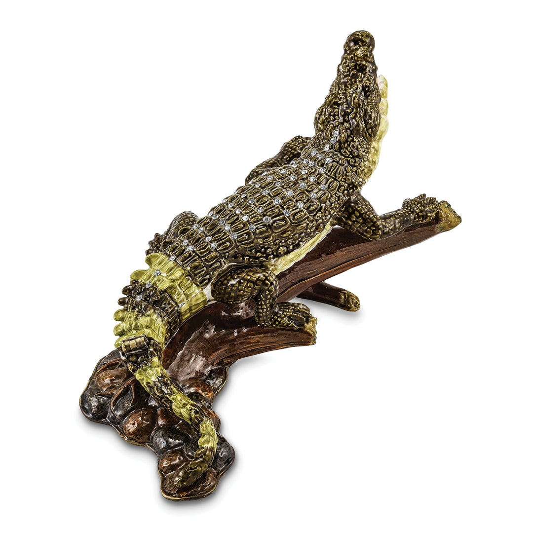 Bejeweled Green Black Gold Color COCO Fierce Crocodile Trinket Box