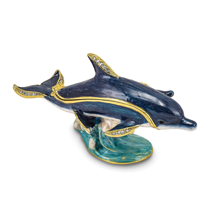 Bejeweled Multi Color Finish DOLLY DYLAN Blue Dolphin Baby Trinket Box
