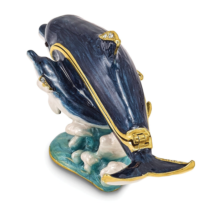 Bejeweled Multi Color Finish DOLLY DYLAN Blue Dolphin Baby Trinket Box