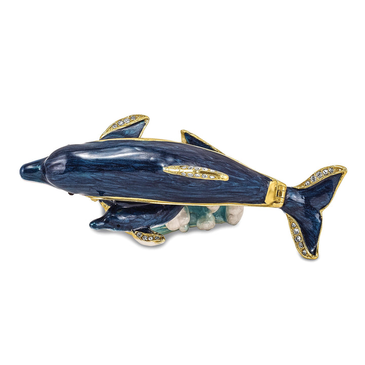 Bejeweled Multi Color Finish DOLLY DYLAN Blue Dolphin Baby Trinket Box