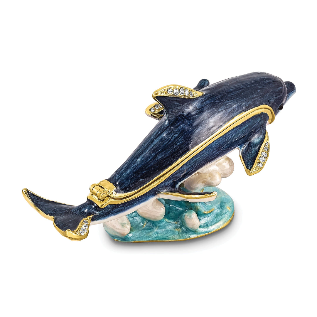 Bejeweled Multi Color Finish DOLLY DYLAN Blue Dolphin Baby Trinket Box