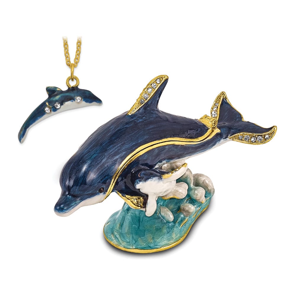 Bejeweled Multi Color Finish DOLLY DYLAN Blue Dolphin Baby Trinket Box