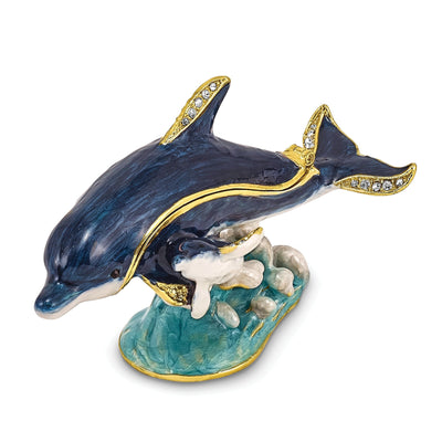 Bejeweled Multi Color Finish DOLLY DYLAN Blue Dolphin Baby Trinket Box