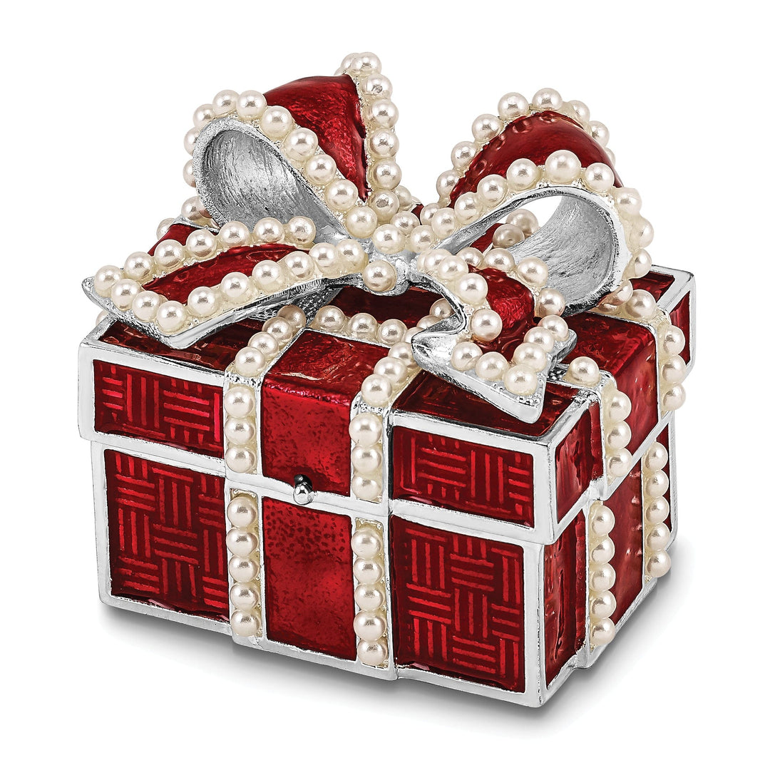 Bejeweled Multi Color EXCITEMENT Faux Pearl Red Gift Box Trinket Box