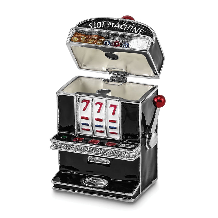 Bejeweled Pewter Multi Color Finish LUCKY 7 Slot Machine Trinket Box
