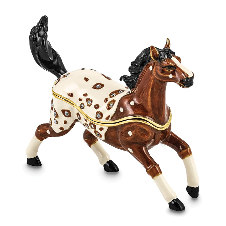 Bejeweled Pewter Multi Color ASPEN Appaloosa Horse Trinket Box