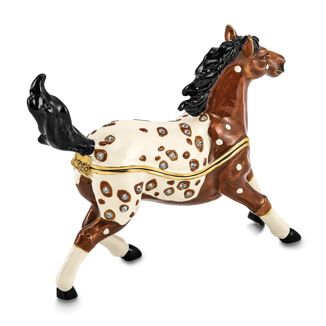 Bejeweled Pewter Multi Color ASPEN Appaloosa Horse Trinket Box