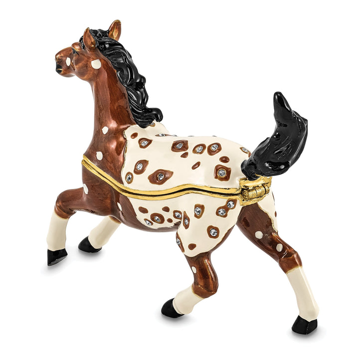 Bejeweled Pewter Multi Color ASPEN Appaloosa Horse Trinket Box