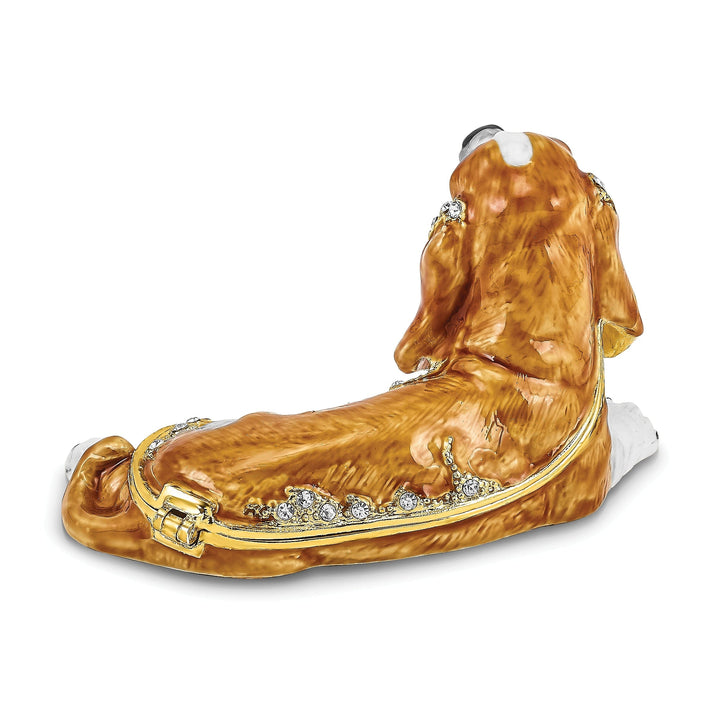 Bejeweled Gold Tone, Brown Color Finish OTIS Bassett Hound Trinket Box