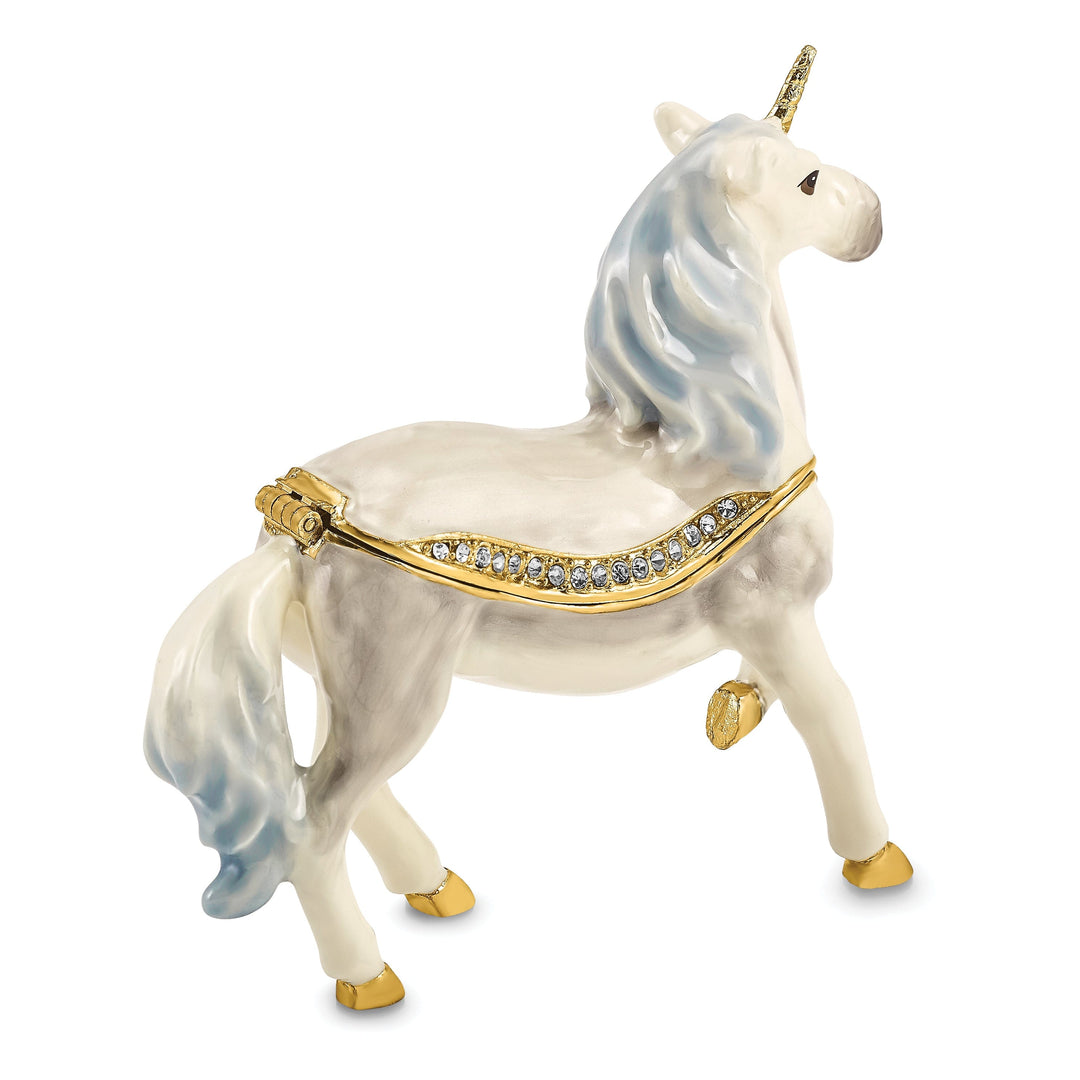 Bejewel Pewter Multi Color Finish SUNNY Enchanted Unicorn Trinket Box