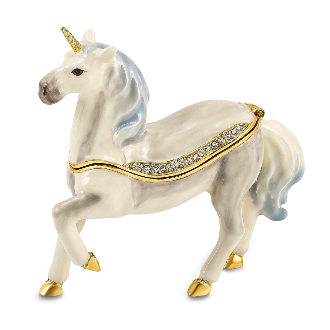 Bejewel Pewter Multi Color Finish SUNNY Enchanted Unicorn Trinket Box