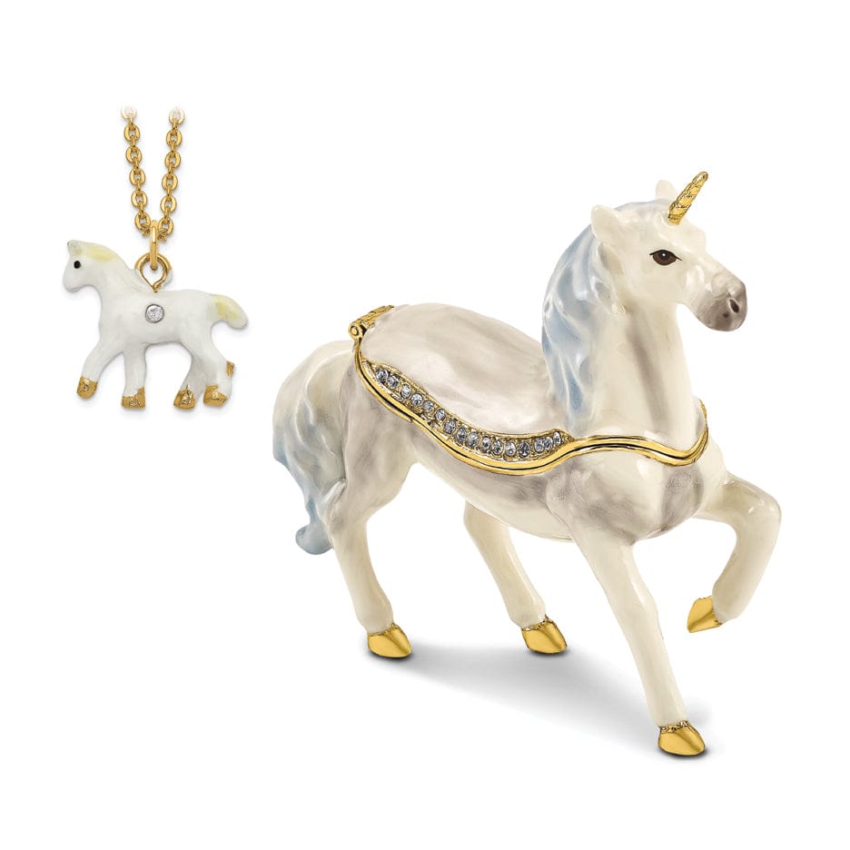 Bejewel Pewter Multi Color Finish SUNNY Enchanted Unicorn Trinket Box