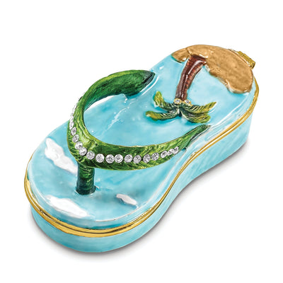 Bejeweled Multi Color Finish SANDY TOES Sandal Palm Tree Trinket Box
