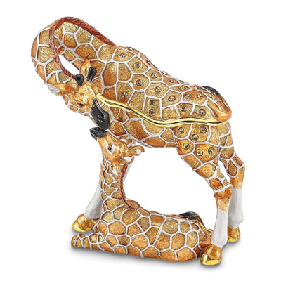 Bejeweled Multi Color JASMIN JASPER Mother Baby Giraffes Trinket Box