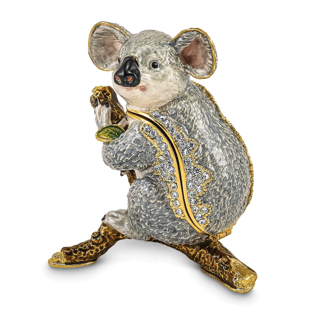 Bejeweled Pewter Grey Brown Color Enamel Finish KYLE Koala Trinket Box
