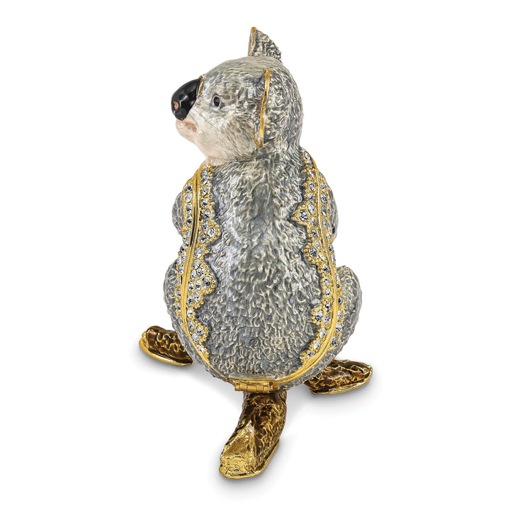 Bejeweled Pewter Grey Brown Color Enamel Finish KYLE Koala Trinket Box