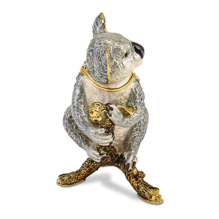 Bejeweled Pewter Grey Brown Color Enamel Finish KYLE Koala Trinket Box